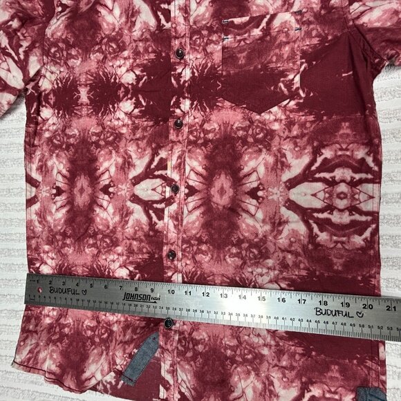 Tranquility Mayhem Mens Tie-Dye Button Up Shirt Short Sleeve Pocket Medium Red - Picture 8 of 9